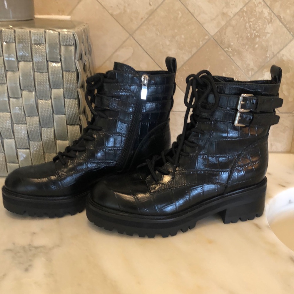 Mark Fisher black barren combat boots.